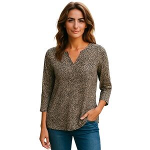 Jones New York Black and White Animal Print 3/4 Sleeve Blouse